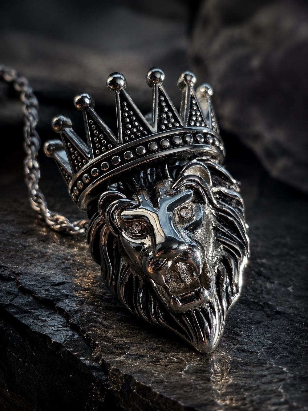 Stainless Steel Crown Lion Necklace